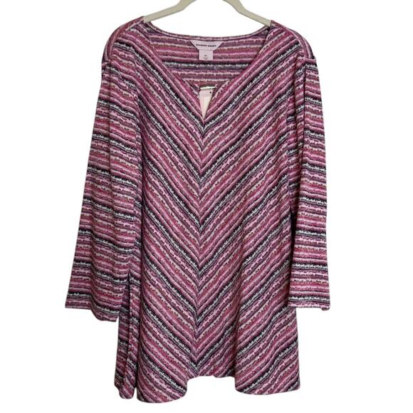 Allison Daley Womens Lightweight Sweater XL Pink Stripe Metallic Knit NEW - Picture 1 of 8